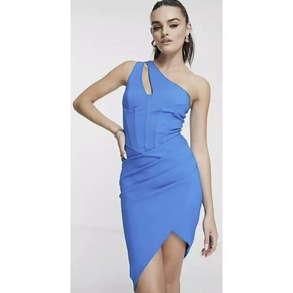 Lavish Alice $180 One Shoulder Blue Bodycon Cut Out Dress Size 10 NWT - Picture 1 of 9